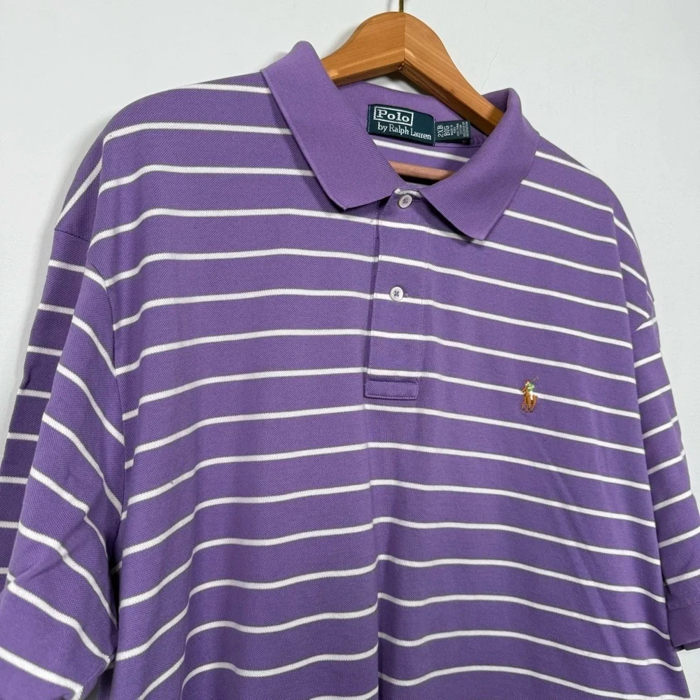 Ralph Lauren Lavender Striped Polo, 100% Cotton, Size 2XB